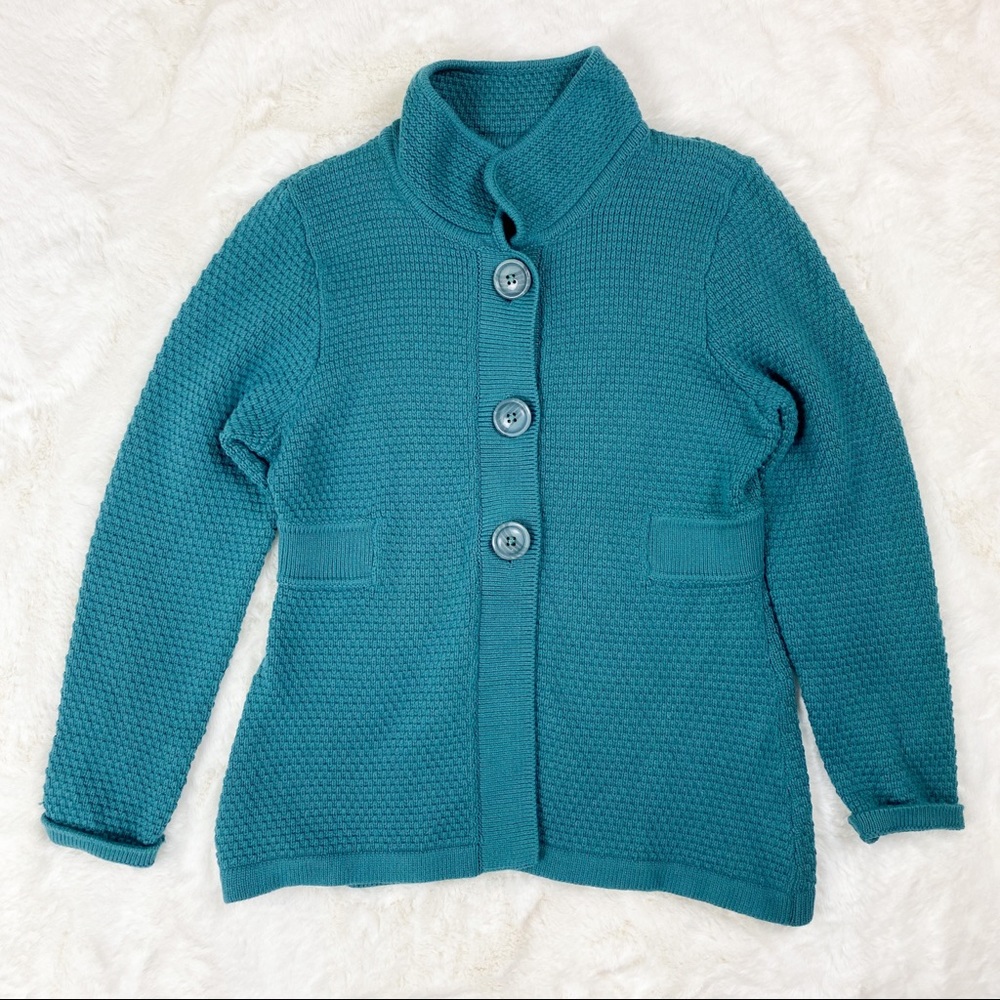 l.l bean mock neck button cable knit sweater cardigan